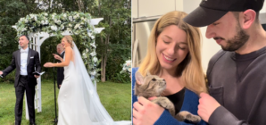 Couple adopts chatty kitty that crashed their wedding