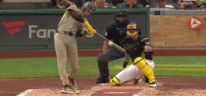 Jackson Merrill slams a deep home run to center field, putting the Padres on the board vs. the Pirates