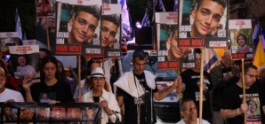 Supporters of Gaza hostages march in Jerusalem on Hamas anniversary