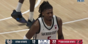 Pharaoh Compton throws down a dunk, extending San Diego State's lead over Utah State