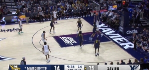 Cam Fletcher goes baseline for a strong dunk to extend Xavier's lead over No. 9 Marquette