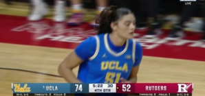 Lauren Betts muscles her way inside for the tough bucket, extending UCLA’s lead over Rutgers