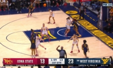 Kyah Watson hits a 3-pointer, extending West Virginia's lead over Iowa State