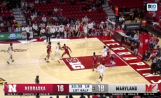 Ja'Kobi Gillespie hits a 3-pointer, extending Maryland's lead over Nebraska