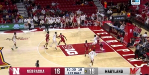 Ja'Kobi Gillespie hits a 3-pointer, extending Maryland's lead over Nebraska