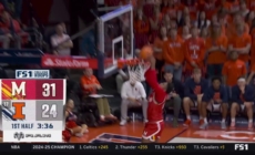 Derik Queen forces a miss then throws down a dunk on the other end, extending Maryland's lead vs. Illinois