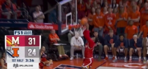 Derik Queen forces a miss then throws down a dunk on the other end, extending Maryland's lead vs. Illinois