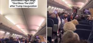 President Trump supporters sing ‘God Bless the USA’ on flight from DC