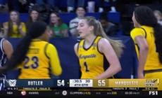 Lee Volker finishes the layup to help Marquette defeat Butler, 57-54