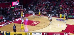 Vladislav Goldin hammers the one-handed jam, extending Michigan's lead over Rutgers