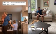 Tears at Man’s Two-Word Response to Young Widow With Baby and Toddler