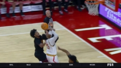 Derik Queen goes coast-to-coast for the layup, extending Maryland's lead over USC