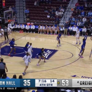 Morgan Maly hits a 3-pointer, extending Creighton's lead over Seton Hall