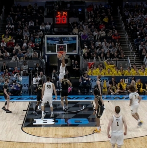 Roddy Gayle Jr. cuts baseline for the jam, extending Michigan's lead over Purdue