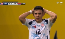 Costa Rica's Alonso Martinez's shot hits the post vs. United States