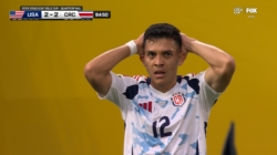 Costa Rica's Alonso Martinez's shot hits the post vs. United States
