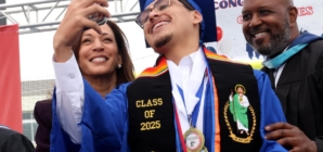 Their political futures uncertain, Newsom and Harris go on the road to Compton to feed young dreams