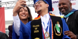 Their political futures uncertain, Newsom and Harris go on the road to Compton to feed young dreams