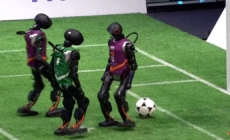 Humanoid robots play soccer in China
