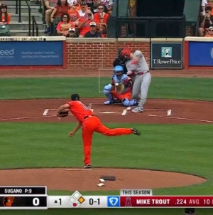 Mike Trout hammers a two-run home run to give Angels lead over Orioles