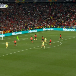 Spain's Mikel Oyarzabal finds the back of the net off a fast break vs. Portugal