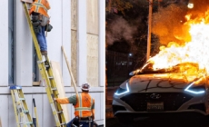 Graffiti at night. Cleanup in the morning. The night-and-day difference of L.A. protests
