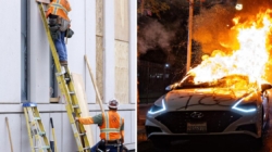 Graffiti at night. Cleanup in the morning. The night-and-day difference of L.A. protests