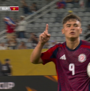 Manfred Ugalde scores PK in 19' to give Costa Rica a 2-0 lead over Suriname