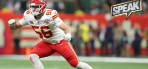 George Karlaftis dives into the urge to sack Tom Brady his rookie year, Jayden Daniels lands on sack list | Speak