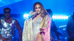 JLo suffers wardrobe malfunction as gold sequined skirt drops during show