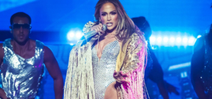 JLo suffers wardrobe malfunction as gold sequined skirt drops during show