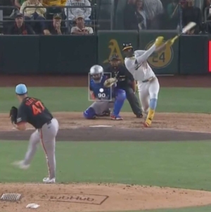 Athletics’ Denzel Clarke hits 471-foot two-run homer vs. Giants