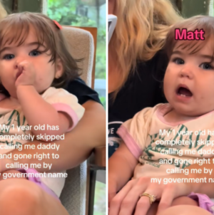 Baby girl wants attention—decides to call dad by his ‘full government name’