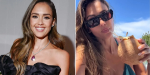 Jessica Alba soaks up the sun in green bikini selfie