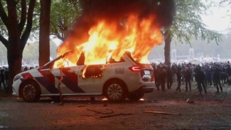 Violence erupts at right-wing demonstration in the Netherlands ahead of election