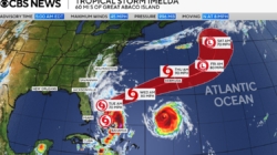 Tropical Storm Imelda nearing hurricane strength. Maps show it hurrying toward Bermuda.