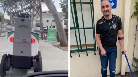Delivery robot, man in mobility scooter collide; online firestorm follows