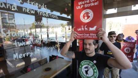 With contract talks stalled, Starbucks baristas rally in L.A.
