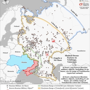 Map shows where Russian targets could be destroyed with Tomahawk missiles