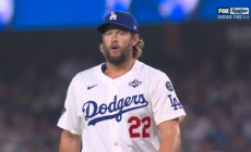 Dodgers' Clayton Kershaw records out in extra innings with bases loaded two outs to keep game tied against Blue Jays