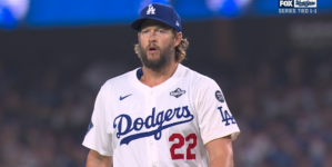 Dodgers' Clayton Kershaw records out in extra innings with bases loaded two outs to keep game tied against Blue Jays