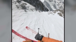 U.S. extreme skier Jim Morrison skis down Mount Everest