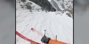 U.S. extreme skier Jim Morrison skis down Mount Everest
