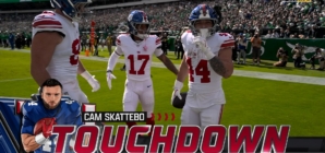 Giants' Jaxson Dart connects with Cam Skattebo for 18-yard TD, tying game vs. Eagles | NFL Highlights