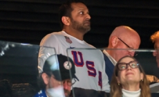 FBI Director Kash Patel is seen celebrating with the U.S. men’s hockey team