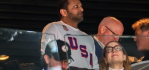 FBI Director Kash Patel is seen celebrating with the U.S. men’s hockey team
