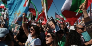Thousands rally in Westwood as U.S.-Iran war escalates, calling for a ‘free Iran’