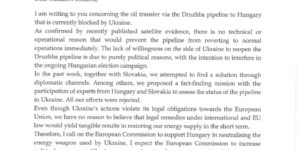 Prime Minister Demands EU Action on Ukrainian Oil Blackmail from Ursula von der Leyen